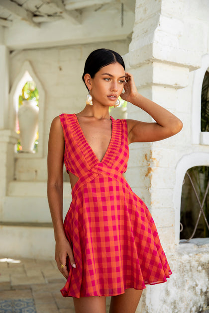 pink and orange dress australia orange and pink dresses bridesmaid Hot Pink + Orange Mix Cutout Dress  The  Red Raccoon
