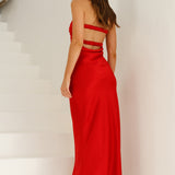 Laced With Gold Maxi Dress Red