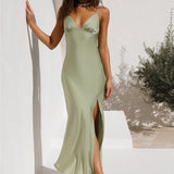 Oceanic Orbit Satin Maxi Dress Green