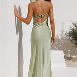 Oceanic Orbit Satin Maxi Dress Green