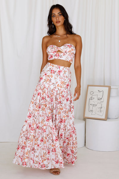 RUNAWAY THE LABEL Hydra Maxi Skirt White Floral