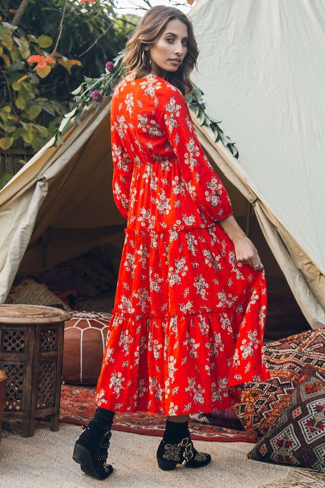 strapless open back dress Cast A Spell Maxi Dress Red