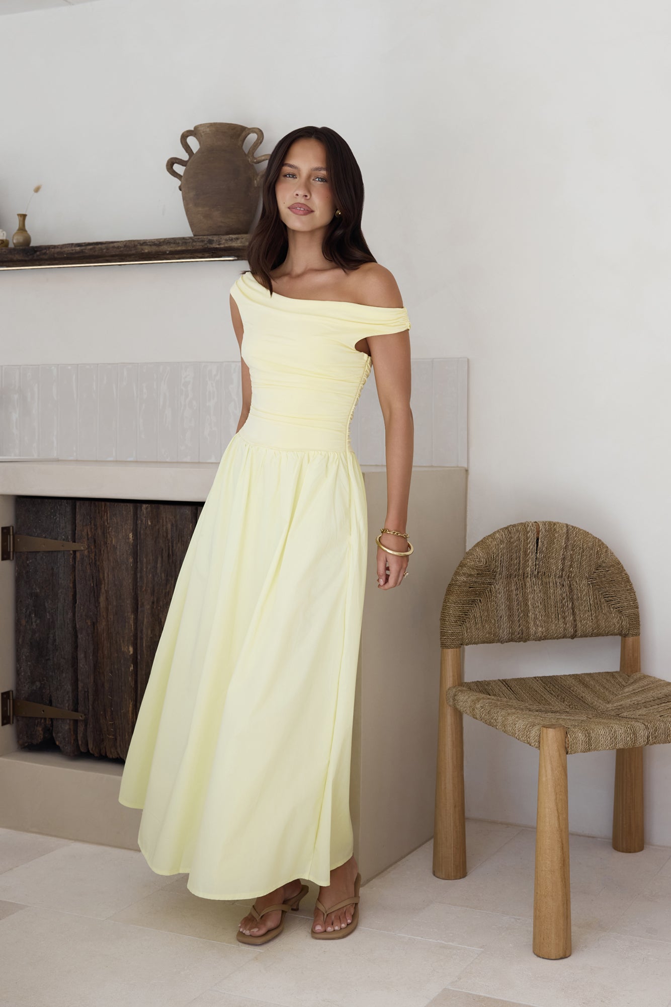 off the shoulder dress au Days Of The Sun Off Shoulder Maxi Dress Yellow