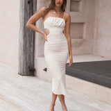 Blind Date Midi Dress Beige