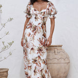 Whimsical Heart Maxi Dress Brown