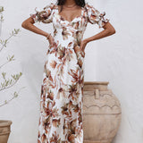 Whimsical Heart Maxi Dress Brown