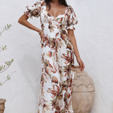 Whimsical Heart Maxi Dress Brown