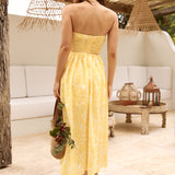 Sunflower Fields Strapless Midi Dress Yellow