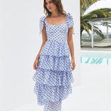 Mediterranean Muse Tiered Midi Dress Blue