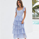 Mediterranean Muse Tiered Midi Dress Blue