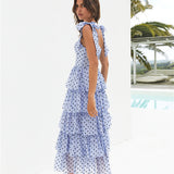 Mediterranean Muse Tiered Midi Dress Blue