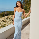 Dinner Plans Lace Maxi Dress Blue