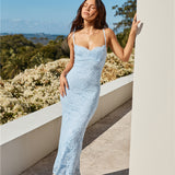 Dinner Plans Lace Maxi Dress Blue