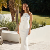 Sunset Drinks Linen Maxi Skirt White