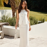 Sunset Drinks Linen Maxi Skirt White