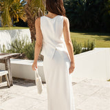 Sunset Drinks Linen Vest Top White