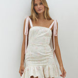 Blossom Embellish Mini Dress Cream