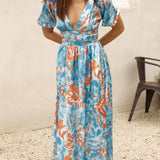 Through Oceans Satin Maxi Dress Blue