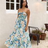 Rainforest Oasis Strapless Maxi Dress Blue