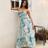 Rainforest Oasis Strapless Maxi Dress Blue