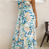 Rainforest Oasis Strapless Maxi Dress Blue