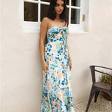 Rainforest Oasis Strapless Maxi Dress Blue