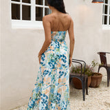 Rainforest Oasis Strapless Maxi Dress Blue