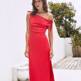 Arctic Allure Linen Maxi Dress Red