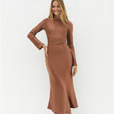 The Forget Me Not Satin Maxi Dress Brown