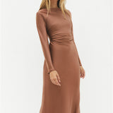 The Forget Me Not Satin Maxi Dress Brown