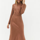 The Forget Me Not Satin Maxi Dress Brown