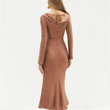 The Forget Me Not Satin Maxi Dress Brown