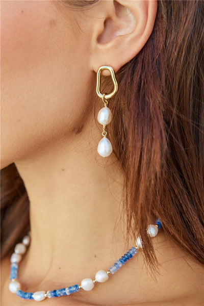 18k Gold Plated Sea Shore Pearls Earrings Gold