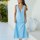 Vacation Time Linen Maxi Dress Blue