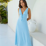 Vacation Time Linen Maxi Dress Blue