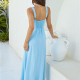 Vacation Time Linen Maxi Dress Blue