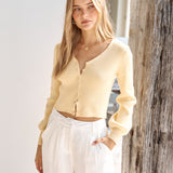 Chilly Days Ribbed Cardigan Top Yellow