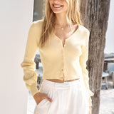 Chilly Days Ribbed Cardigan Top Yellow