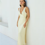 Cheers To You Satin Maxi Dress Yellow