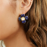 18K Gold Plated Blue Beauty Flower Earrings Gold