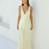 Cheers To You Satin Maxi Dress Yellow