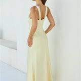 Cheers To You Satin Maxi Dress Yellow