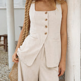 Capriccio Linen Vest Top Beige