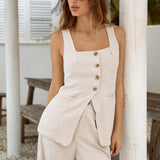 Capriccio Linen Vest Top Beige