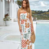 Hawaiian Retreat Strapless Maxi Dress Orange