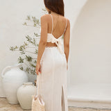 Romantic Escape Linen Maxi Skirt White