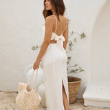 Romantic Escape Linen Maxi Skirt White