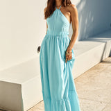 Ocean Charm Halter Maxi Dress Blue