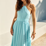 Ocean Charm Halter Maxi Dress Blue