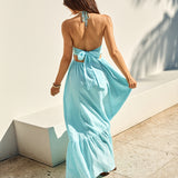 Ocean Charm Halter Maxi Dress Blue